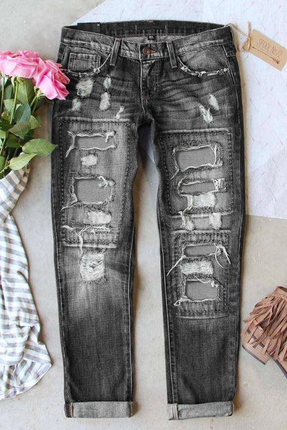 Grijze knopenzakken Distressed jeans