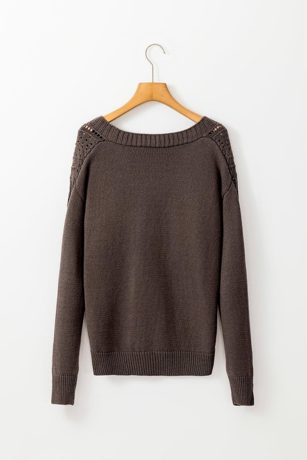 Dark Khaki Open Knit Drop Shoulder Sweater Cardigan