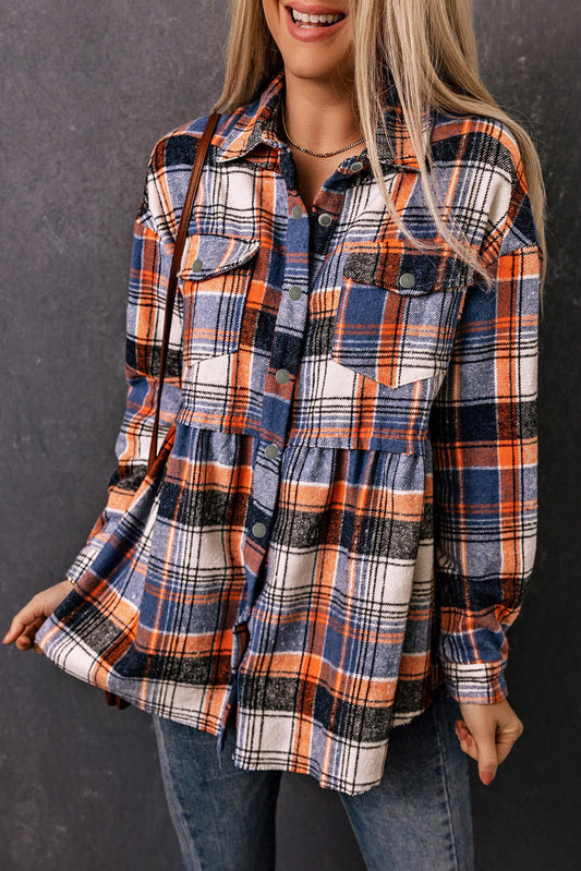 Multiclor Plaid Gumb navzdol z ruffled srajca