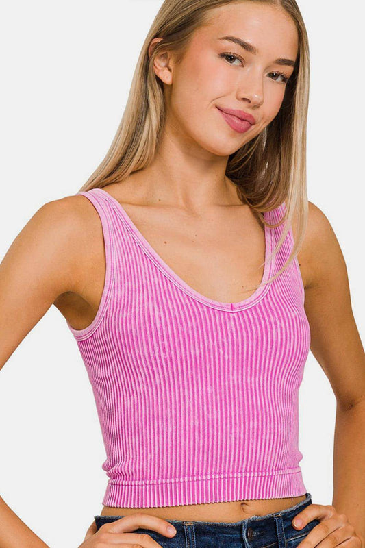 Kurzes, geripptes Tanktop „Zenana“