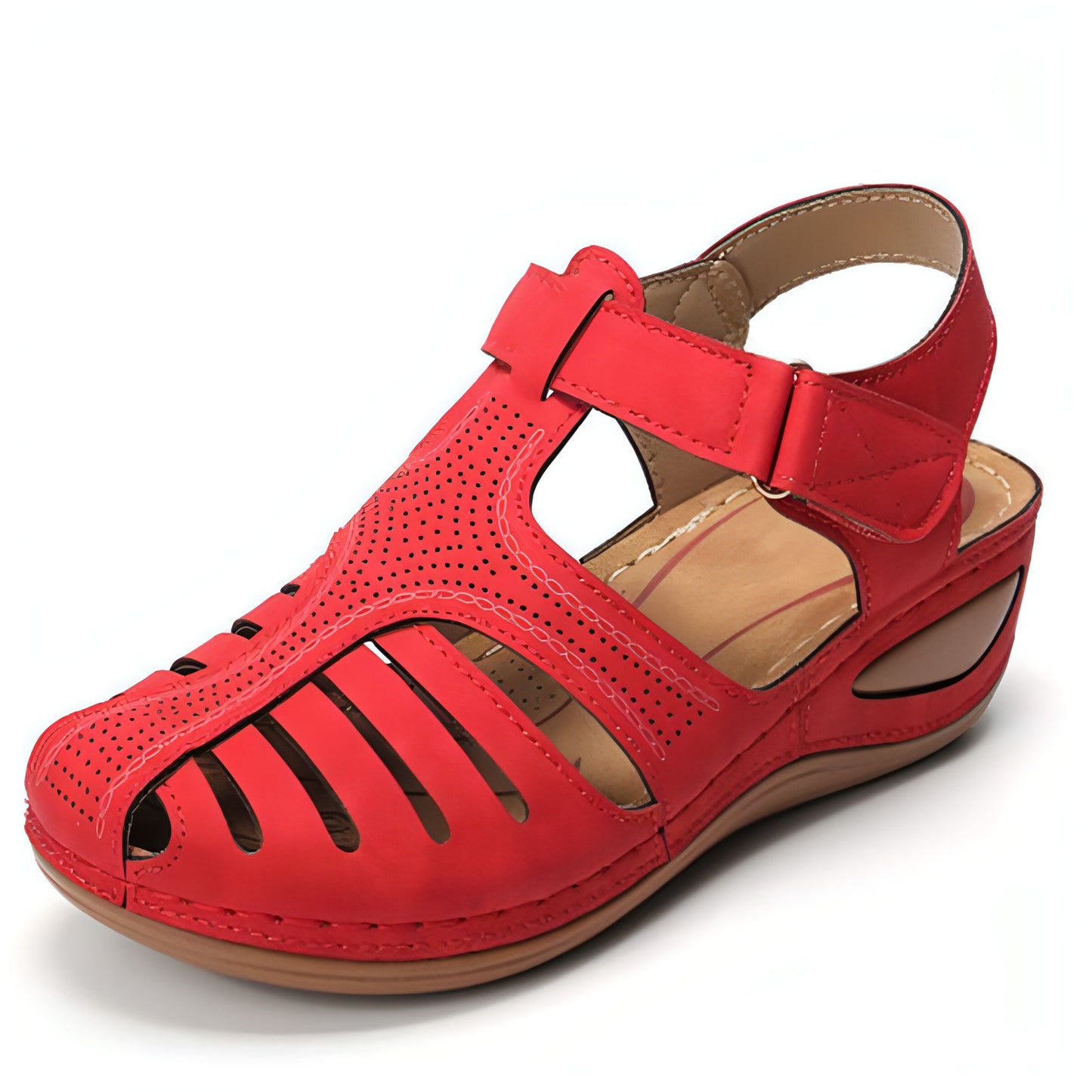 Sandalias retro de talla grande para mujer, sandalias de cuña con punta redonda