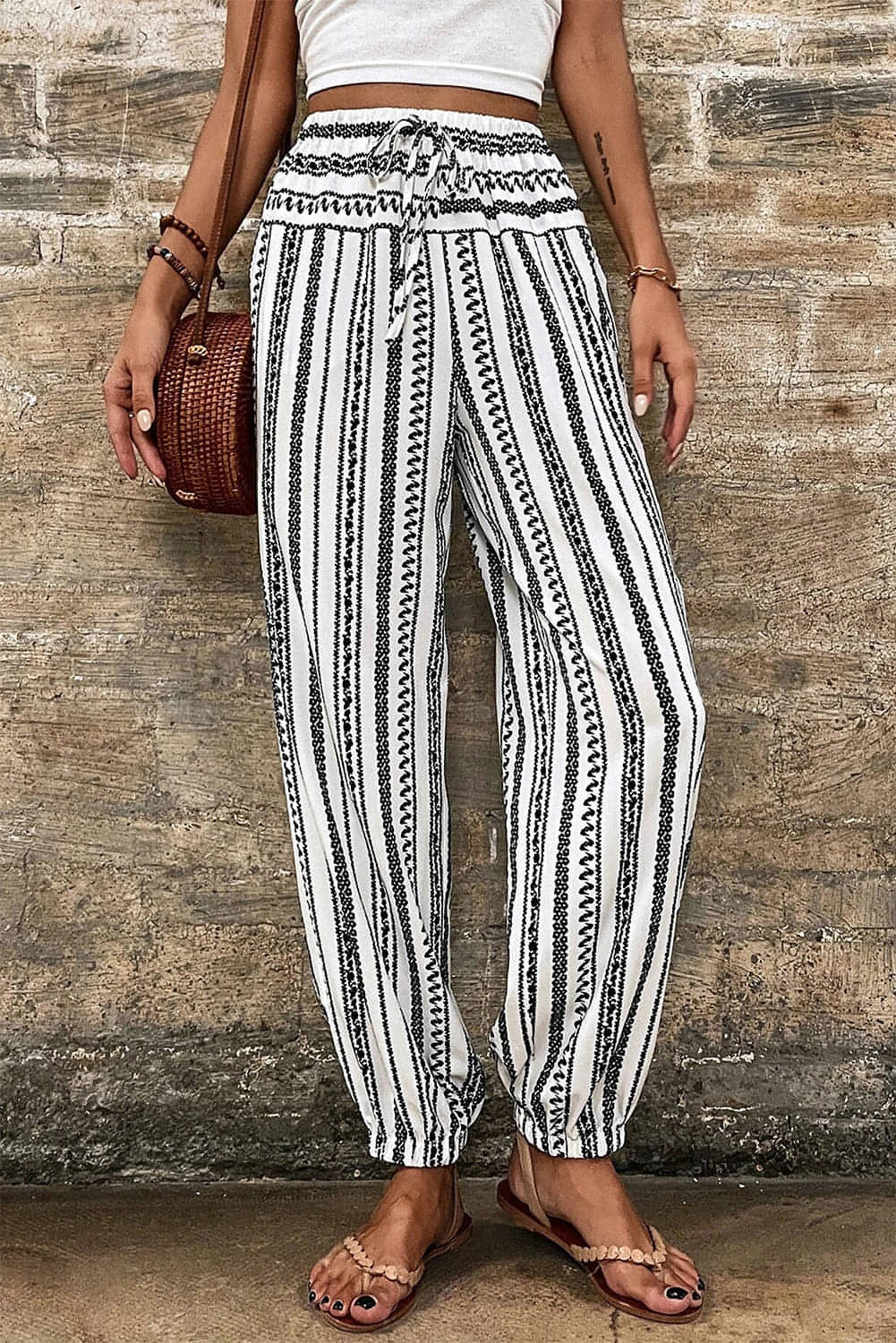 Black Stripe Boho Imprimir Calças Casuais