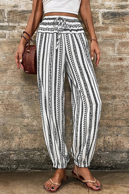 Pantaloni casual con stampa a righe Boho a righe nere