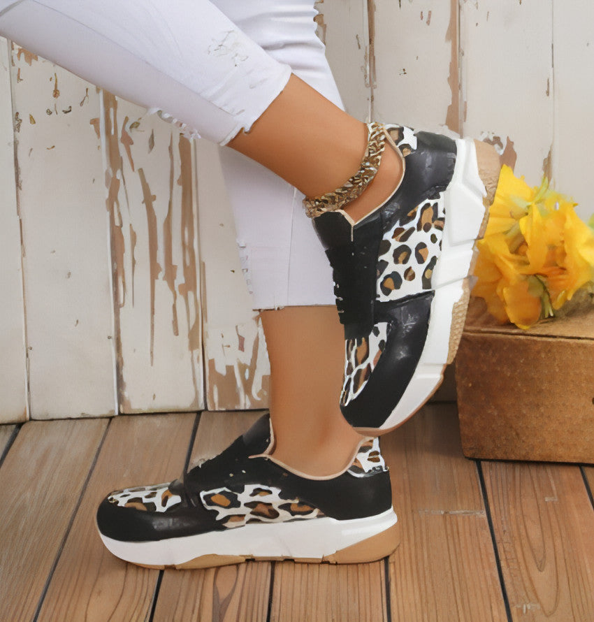 Zapatillas deportivas informales a juego con estampado de leopardo para mujer