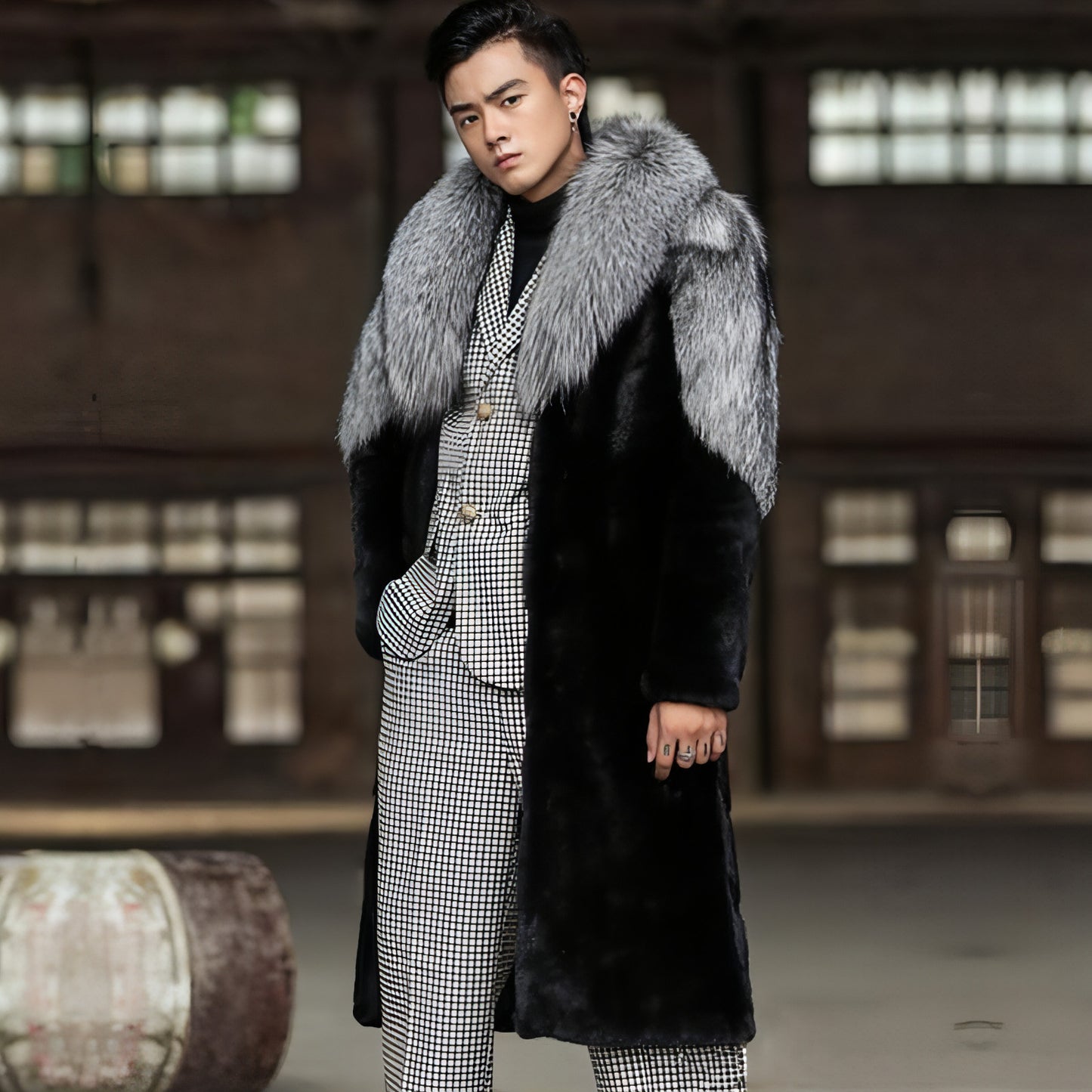 Men's Fur Trench Coat