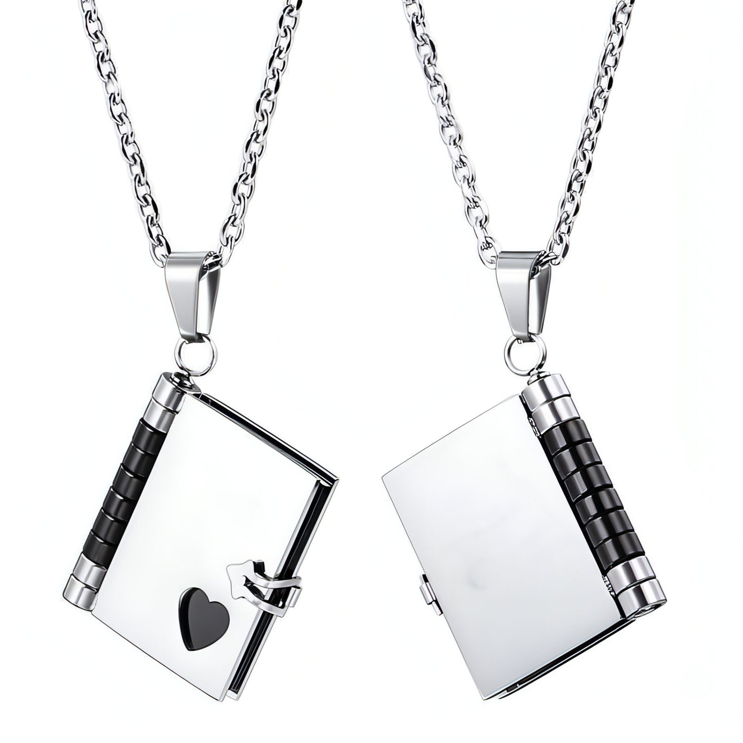 Stainless Steel Couple Book Pendant Necklace With Love