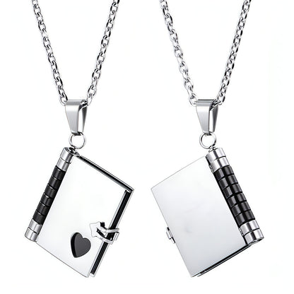 Stainless Steel Couple Book Pendant Necklace With Love