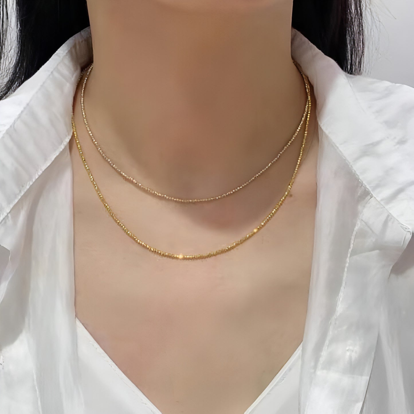 Elegant 18K Gold Bungee Wave Bead Necklace