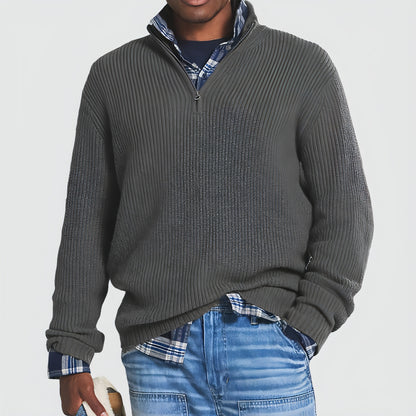 Men's Business Casual Loose Zip Stand Collar Sweater