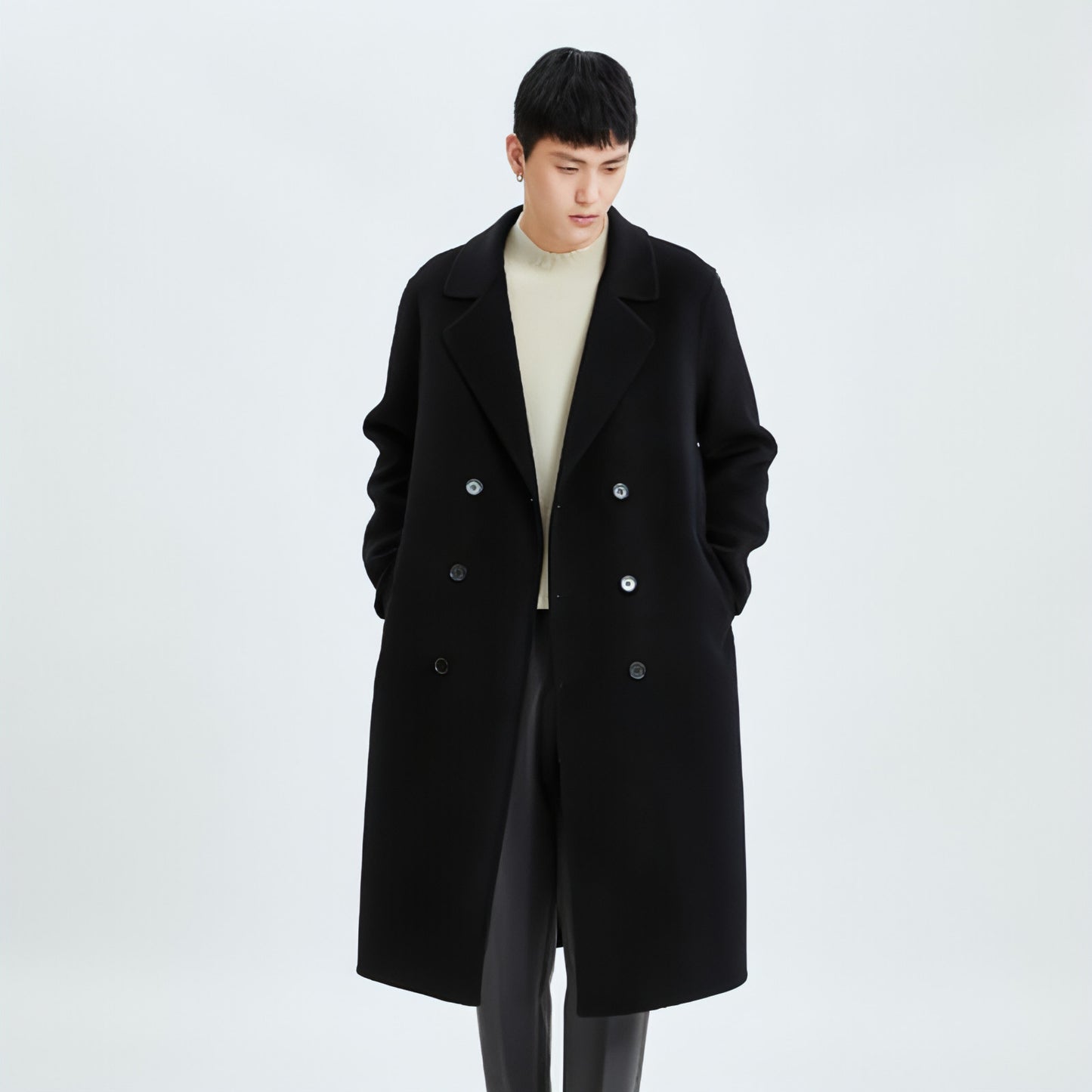 Autumn And Winter Long Over The Knee Reversible Cashmere Trench Coat Men