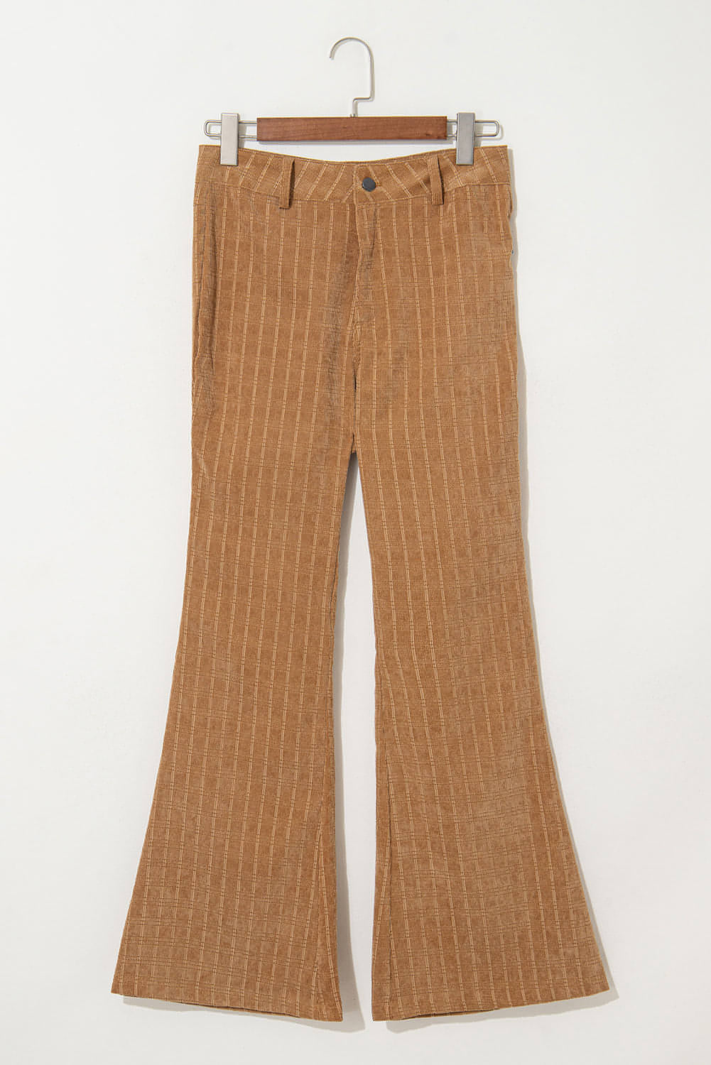 Grapefruit oranje geruite corduroy flare hoge taille broek