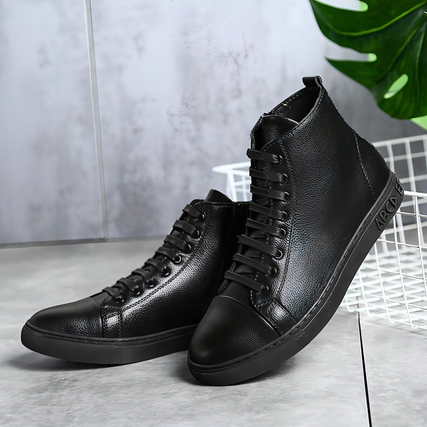 Men's Plus Size High Top Black Sneakers