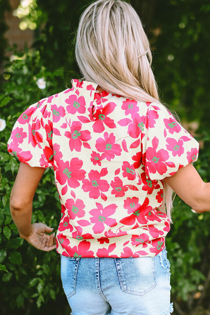 Beige Blumenhülle Bluse Bluse