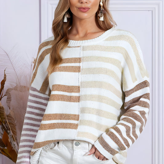 Simple Versatile Striped Printed Sweater For Women