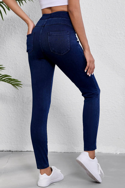 Ashleigh Mavi Düz Renk Yüksek Bel Esnek Slim Fit Jeggings