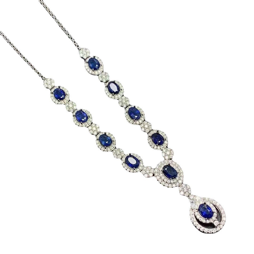 925 Silver Inlaid Natural Sri Lankan Sapphire Necklace