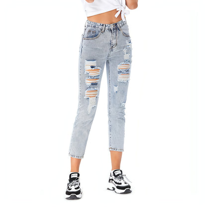 Jeans jeans casuais rasgados femininos