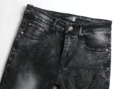 Jeans Punk Men Hole Borderyy Star de cinco pontas