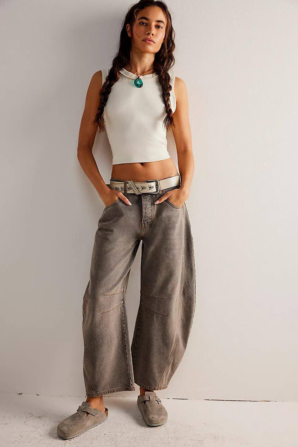 Pantalones anchos y holgados de estilo casual de moda europea y americana para mujer, cintura baja, lavados, viejos