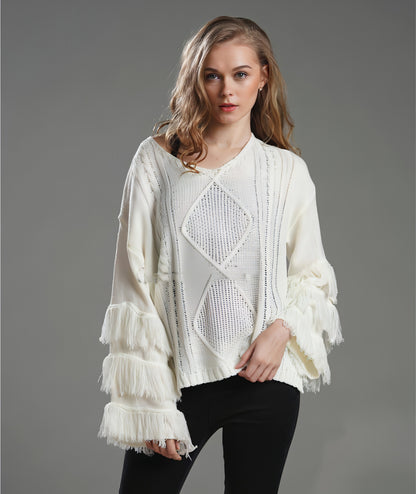 Pullover Sweater Loose Women Tassel Pure Color