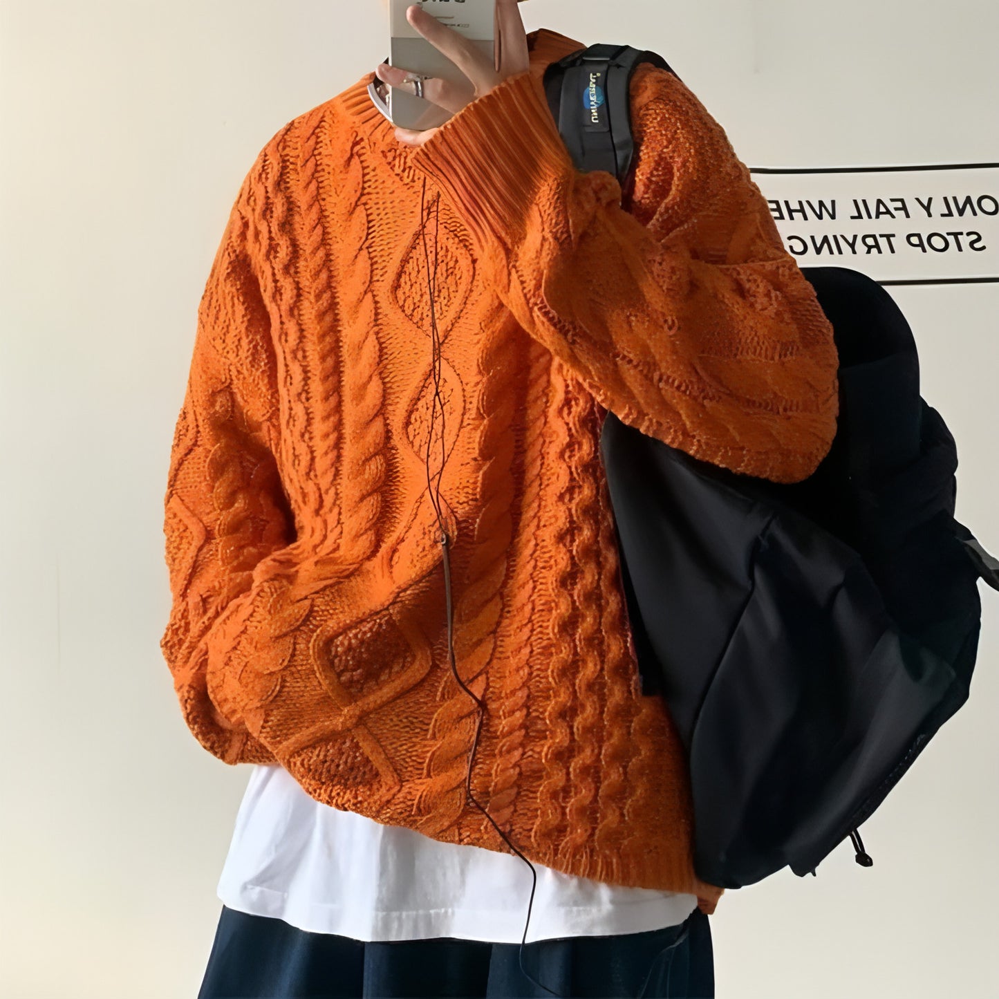 Japanese Stitching Contrast Color Cable-knit Sweater Men