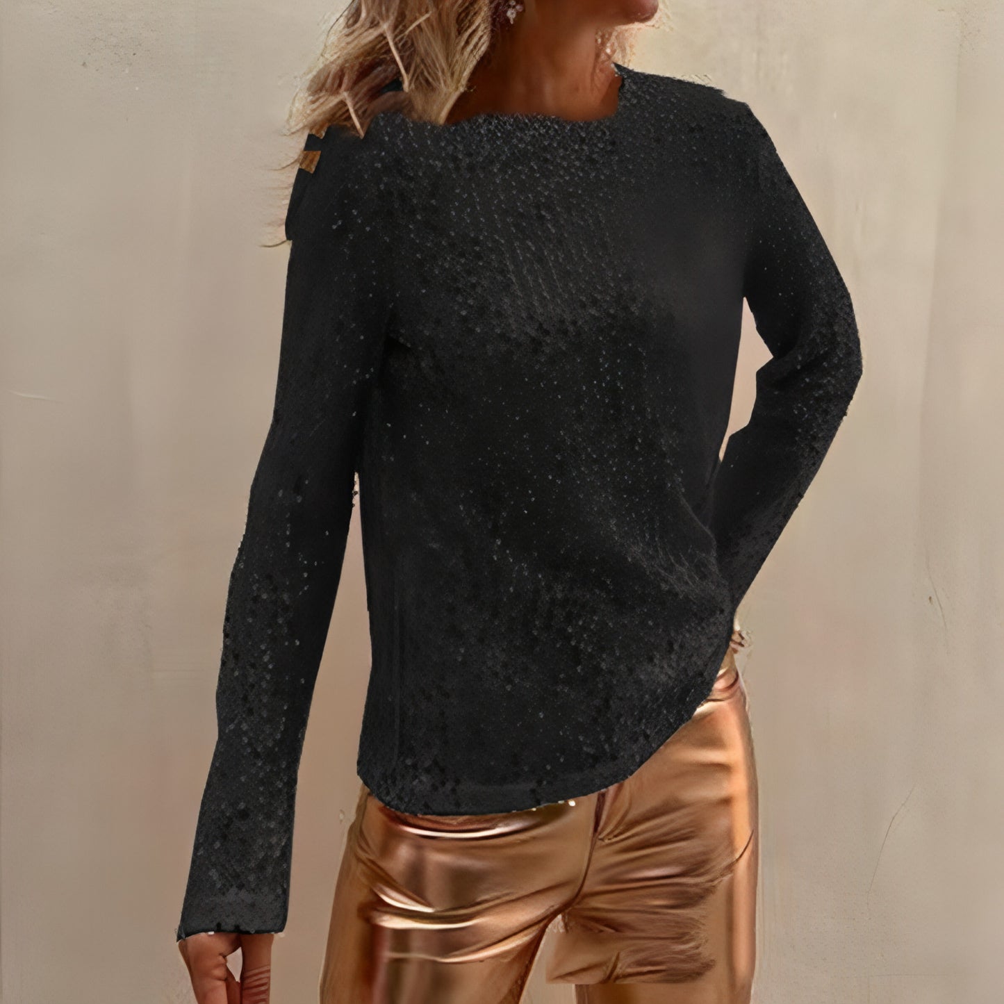 Sequined Mesh Long Sleeve T-Shirt Women