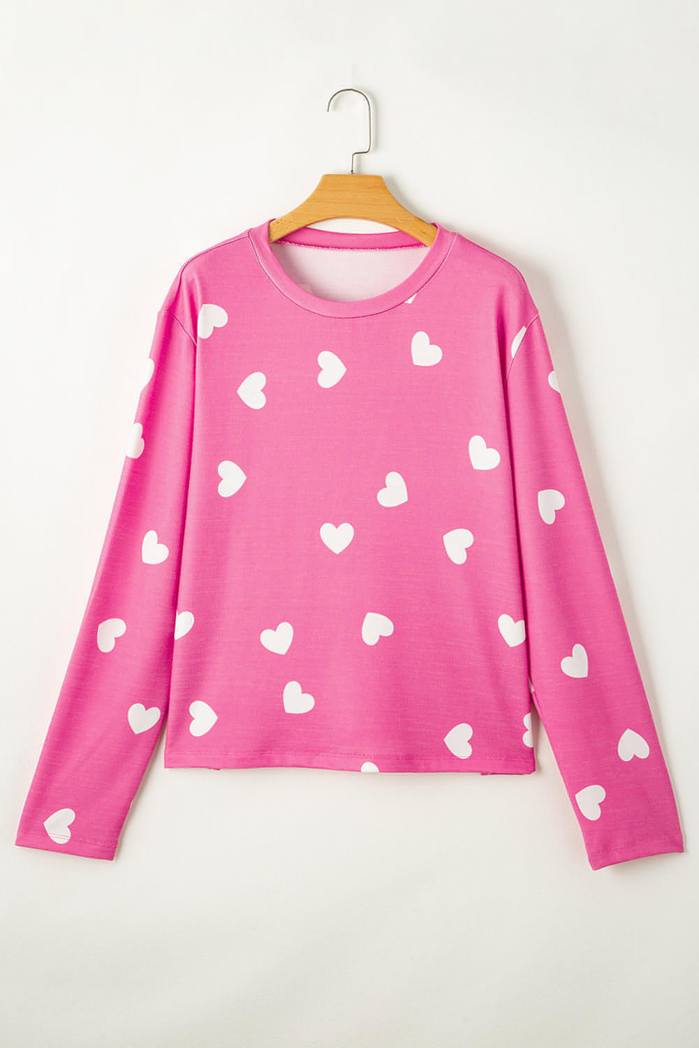 Pink Valentine Heart Print Long Sleeve Tee and Shorts Lounge Set