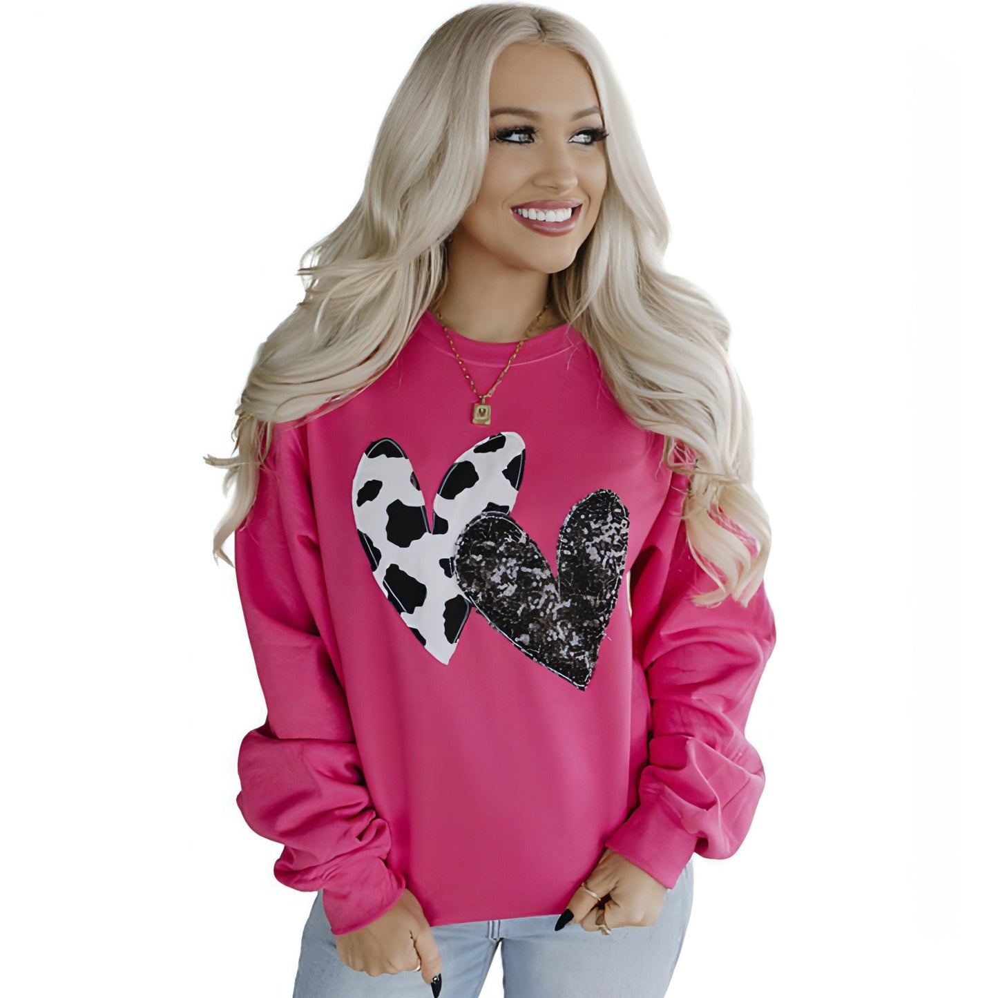 A1. Round Neck Long Sleeve Top Women's Loose Printed Sweater