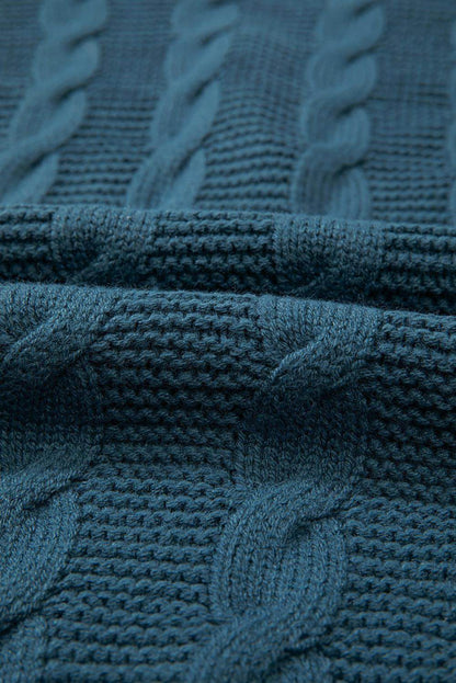 Peacock Blue Cable Knit Button Baggy Cardigan med frontlommer