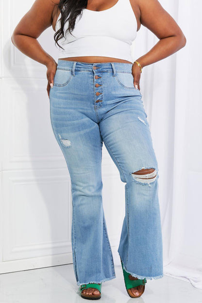 Živahni miu polne velikosti Jess Button Flare Jeans