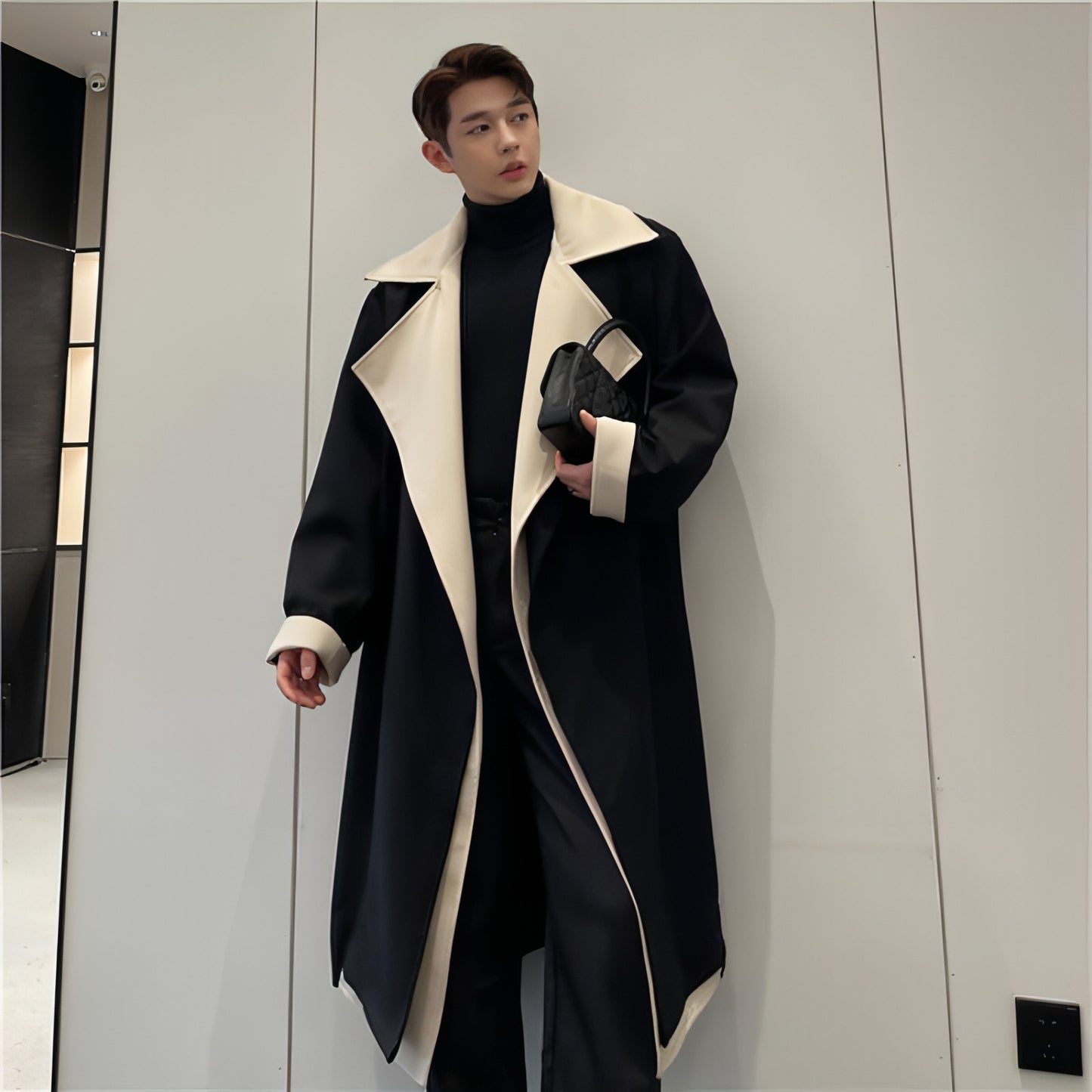 Fashionable Contrast Color Large Trench Coat