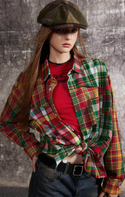 1. Irregular Spliced Plaid Blouse Women DressShirt