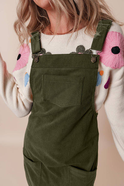 Vineyard Green Solid Frontlommer Ermeløs Corduroy Overall Dress