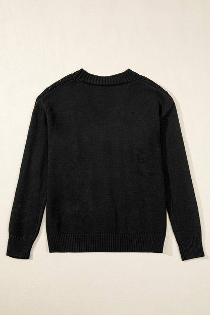 Black Open Knit Drop Shoulder Sweater Cardigan