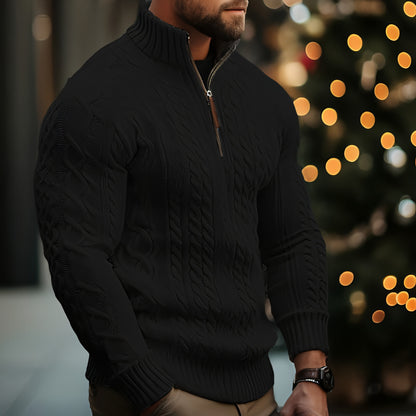 Men's Knitwear Half Zipper Coat Solid Color Twisted Thickened Sweater