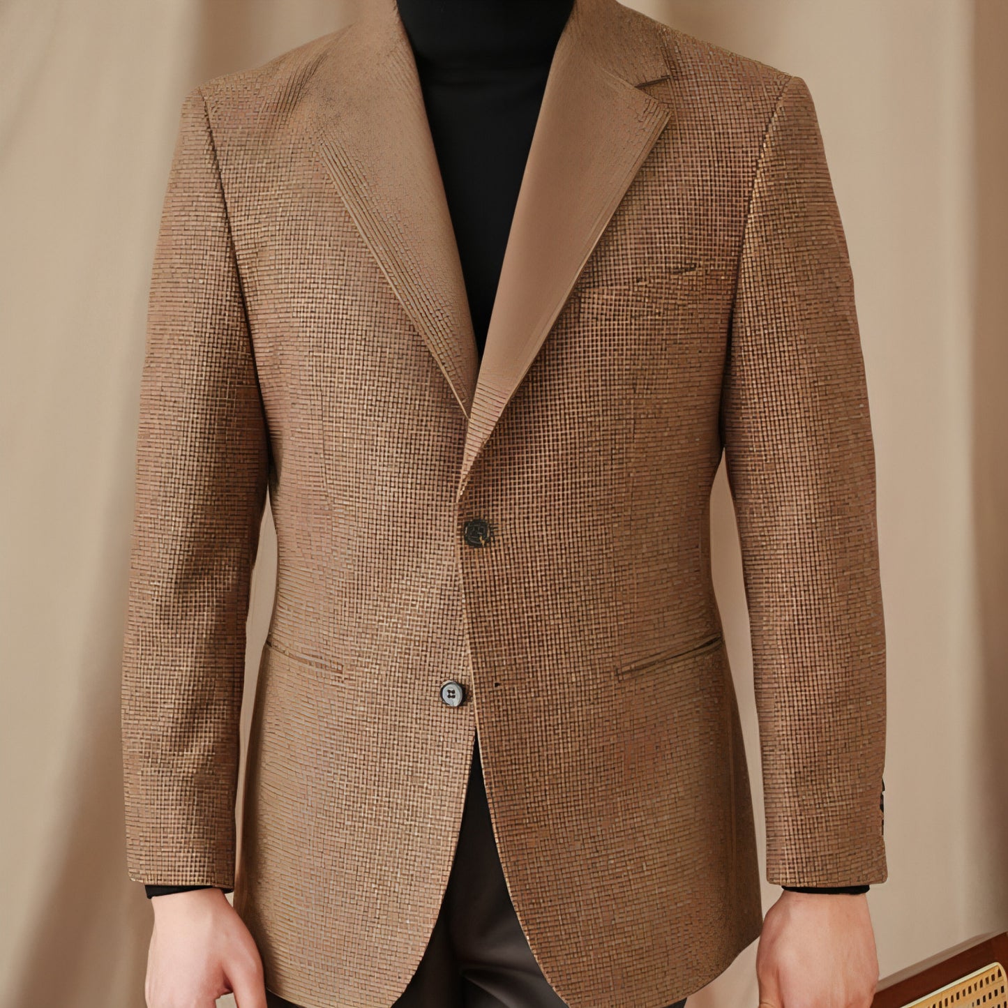 Wool Slim-fit Houndstooth Vintage Coat For Men