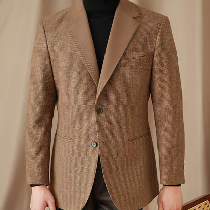 Wool Slim-fit Houndstooth Vintage Coat For Men