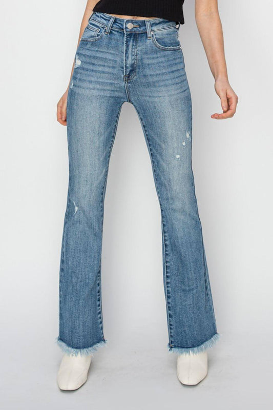 RISEN Bootcut-Jeans mit hohem Bund und ausgefranstem Saum