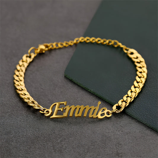 Stainless Steel 4mm Cuban Chain Custom Name Men's Classic Bracelet