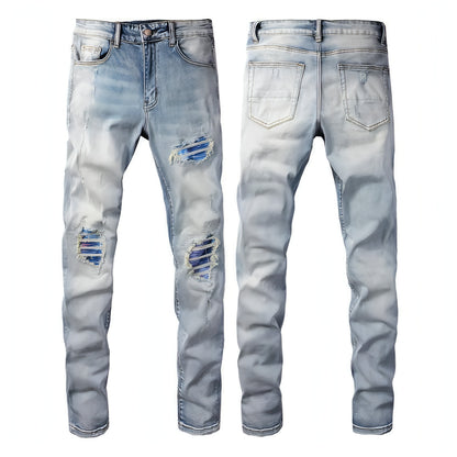 Schlanke elastische Loch Skinny Bleistifthose Jeans Männer