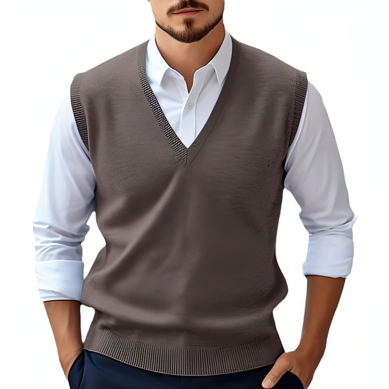 Men's Sleeveless Sweater Vest Casual Solid Color And V-neck