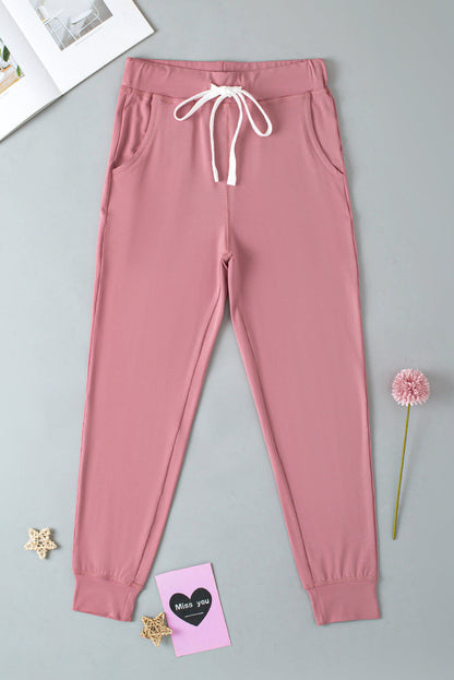 Fushia Drawstring Waist Pocketed Joggers