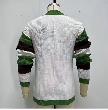 A.1 Loose Contrast Color Woolen Cardigan Jacket Sweater Men