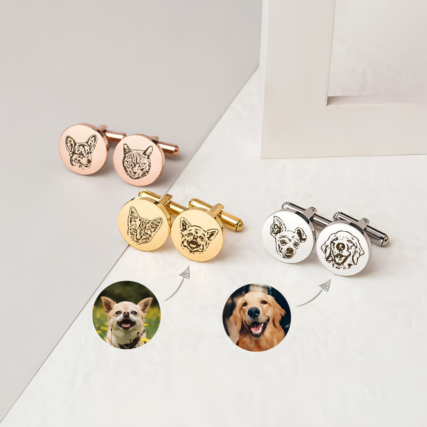 Personalized Pet Commemorative Cufflinks – Custom Engraved Pet Memorial Jewelry