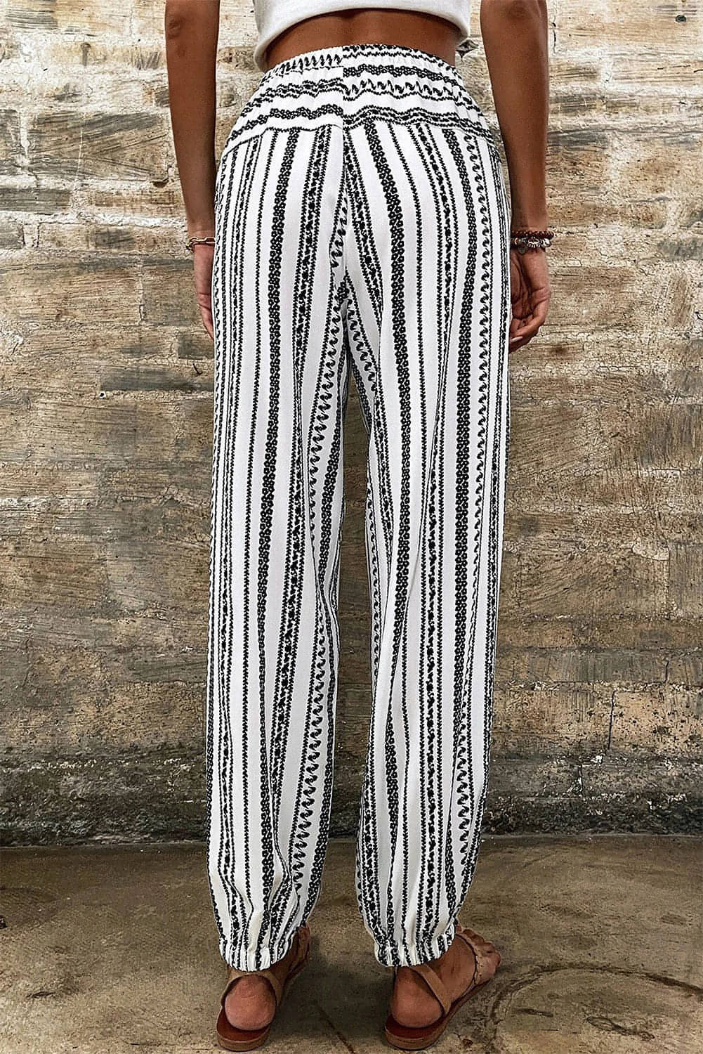 Black Stripe Boho Striped Print Casual Bukser