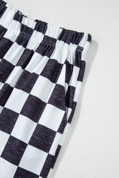 Schwarz 2-Tone Checked Print High Taille Wide Bein Hosen