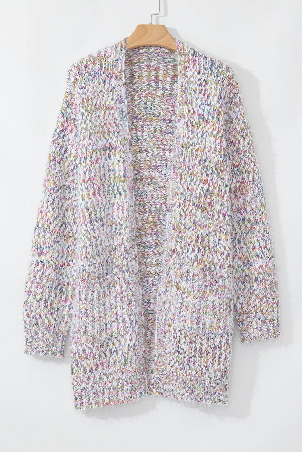 Cardigan in maglia aperto sul davanti con coriandoli multicolori gialli