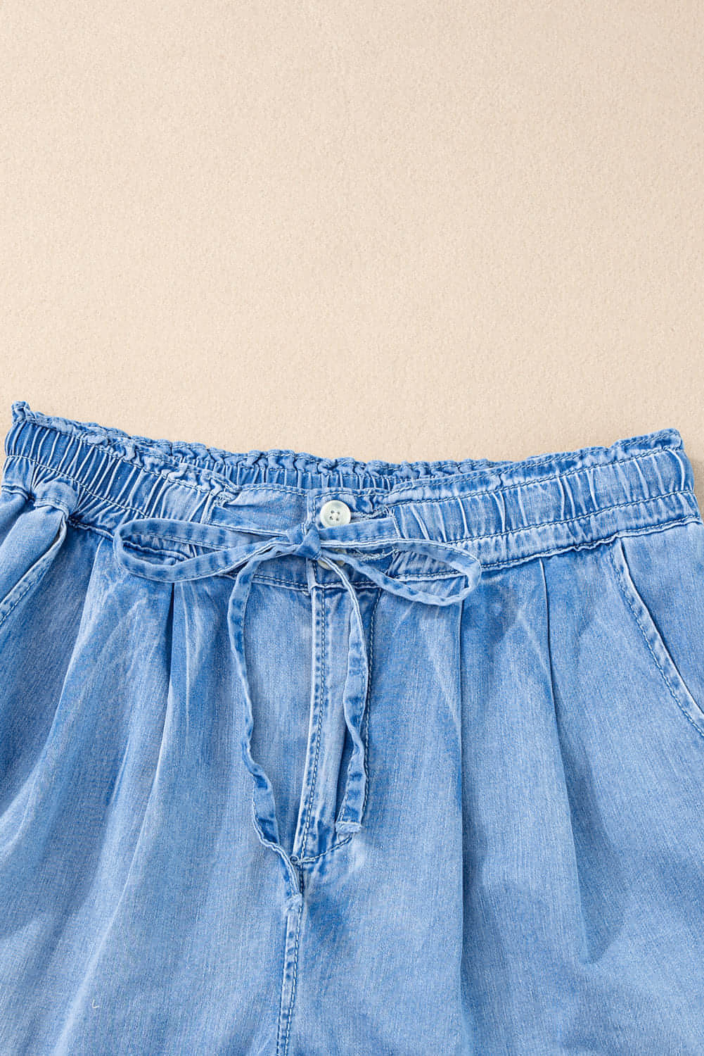 Beau Blue Casual Chambray Drawstring Shorts