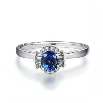 Sapphire & Diamond Inlaid 18K Gold Women's Ring