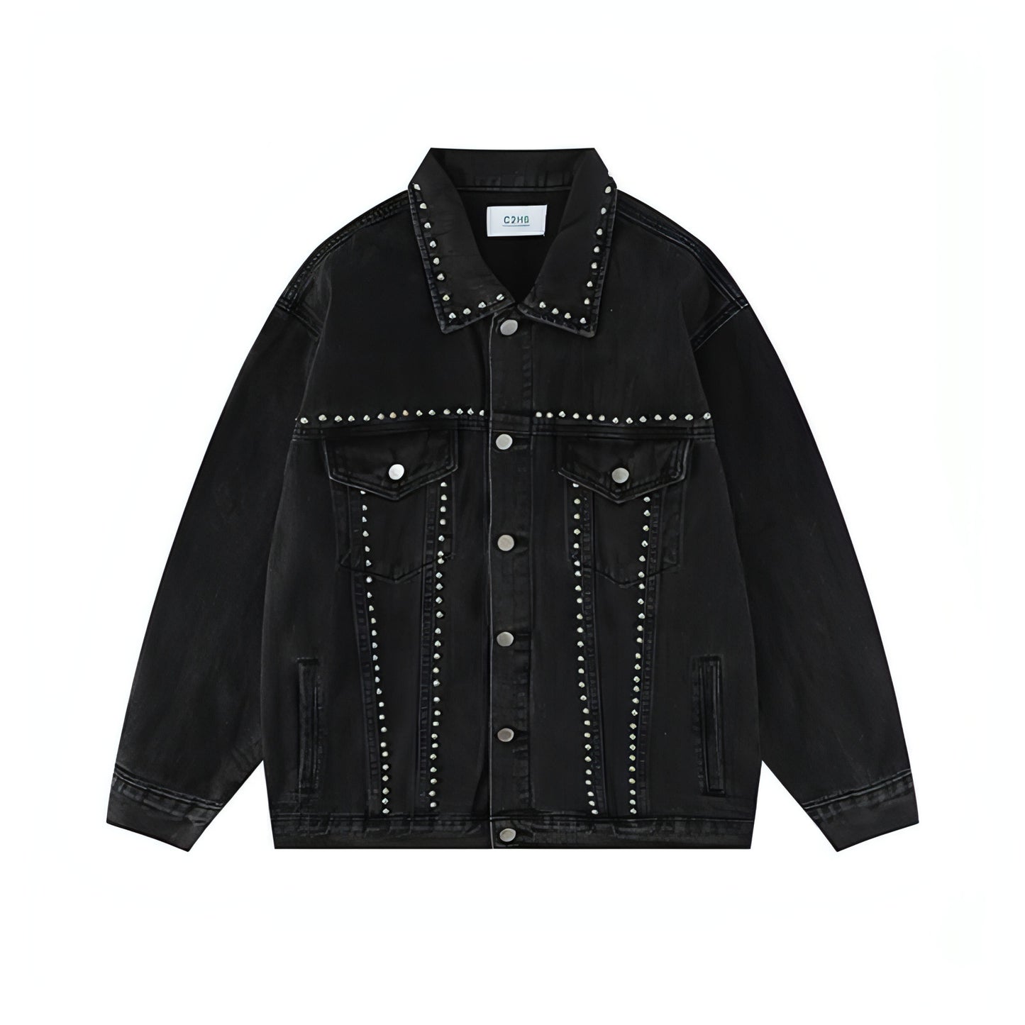 Heavy Beaded Black Denim Jacket For Men And Women